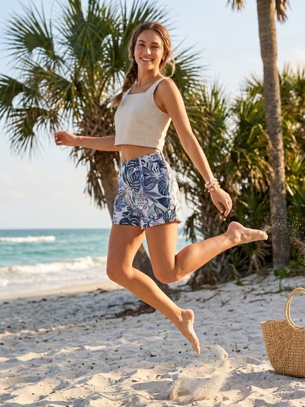 Blue Sol Tropical Leaf Print Shorts - Size 4